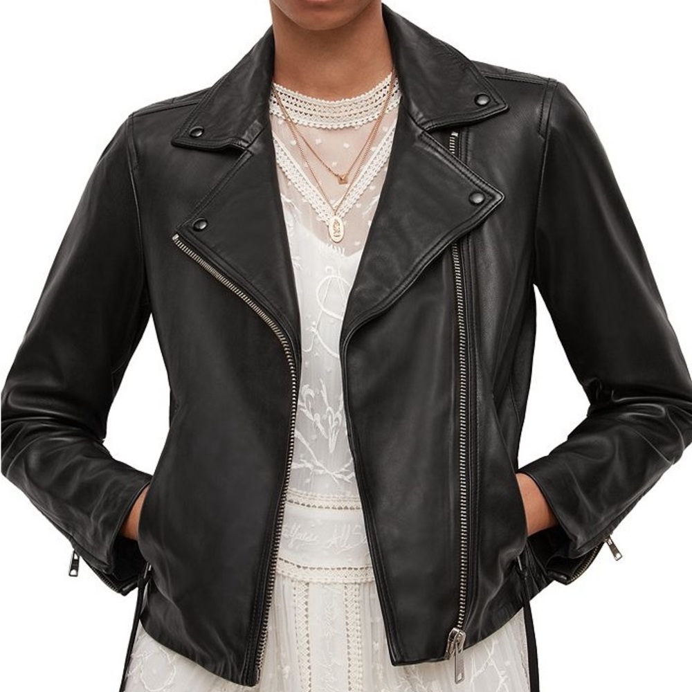 All Saints Dalby Slim Leather Jacket black size 4